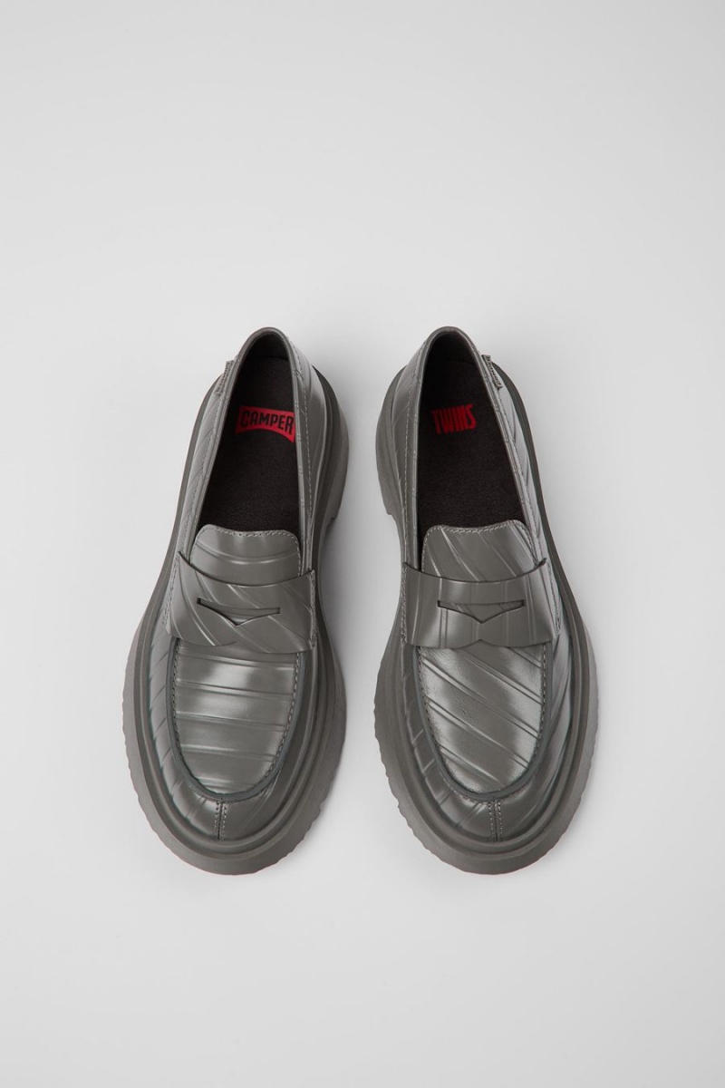 Mocasines Camper Twins Cuero Mujer Gris | FKSRJ-4691