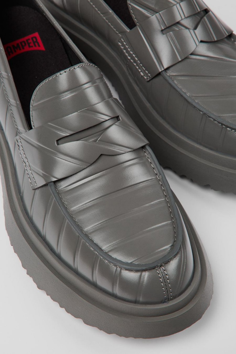 Mocasines Camper Twins Cuero Mujer Gris | FKSRJ-4691