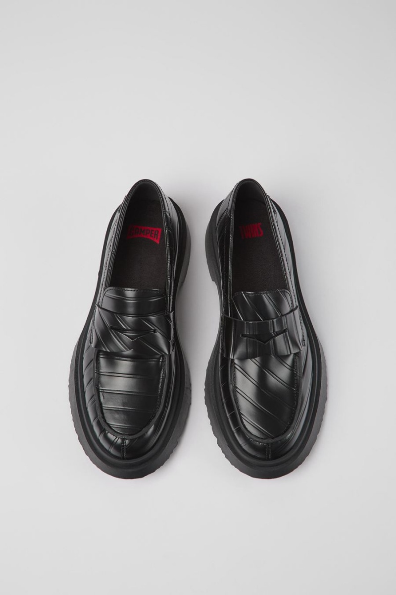Mocasines Camper Twins Cuero Mujer Negras | CUGEK-3190