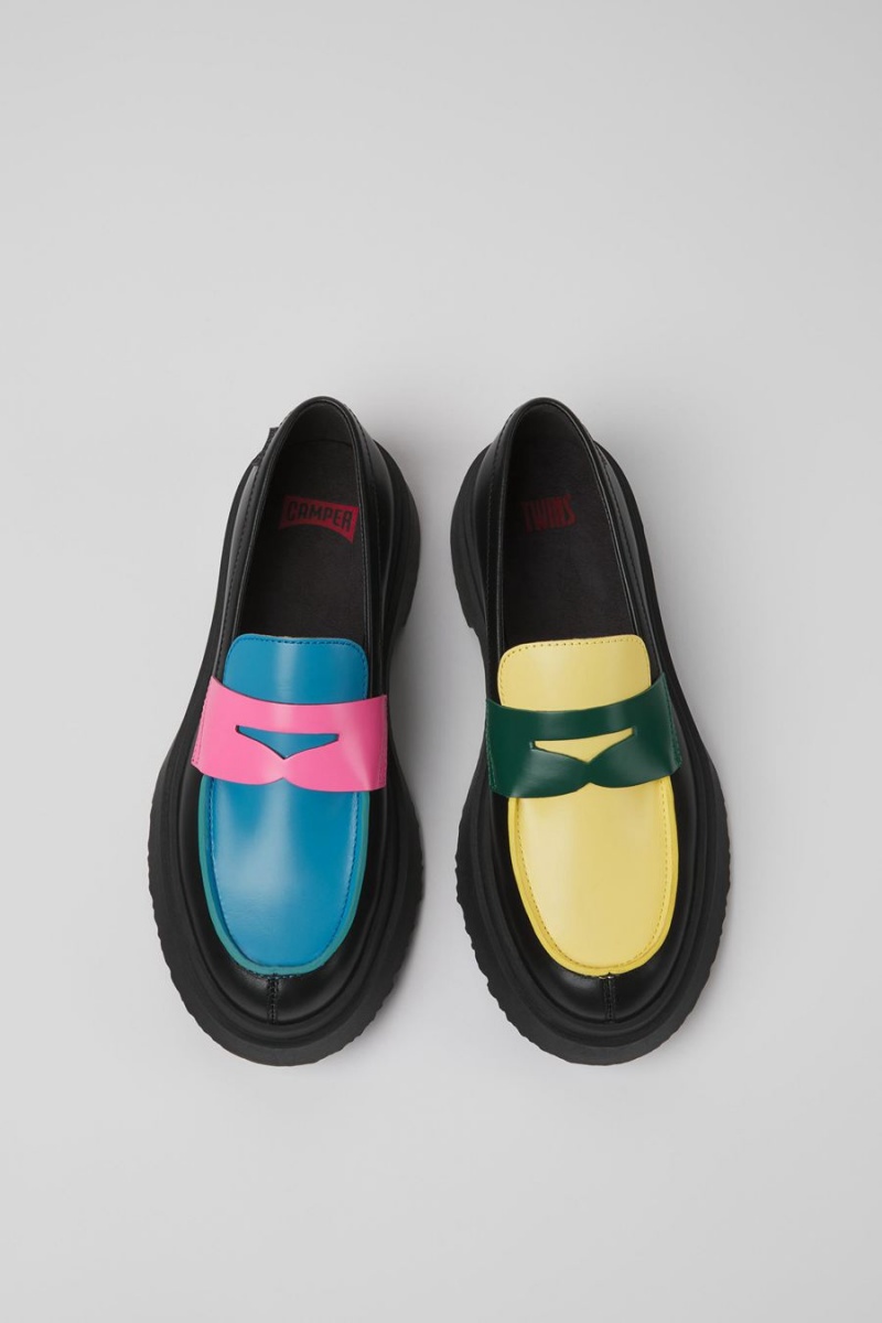 Mocasines Camper Twins Cuero Mujer Negras | LYRSV-1578