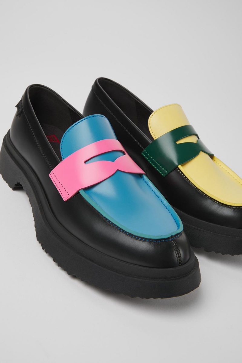 Mocasines Camper Twins Cuero Mujer Negras | LYRSV-1578