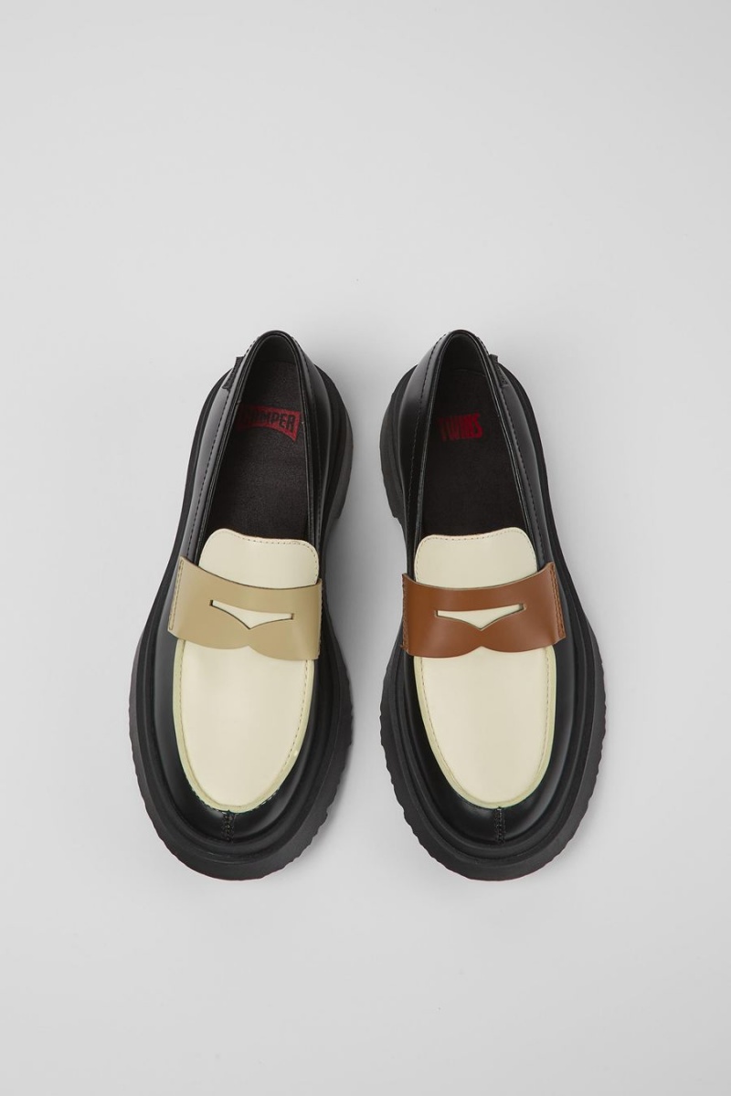 Mocasines Camper Twins Cuero Mujer Negras | NUVJP-2581