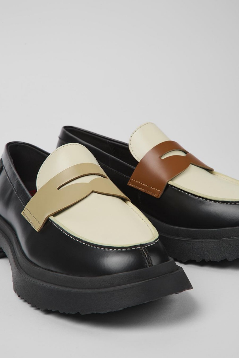 Mocasines Camper Twins Cuero Mujer Negras | NUVJP-2581