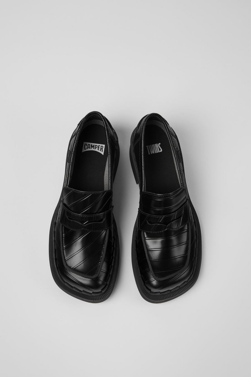 Mocasines Camper Twins Cuero Mujer Negras | JAFXG-1948
