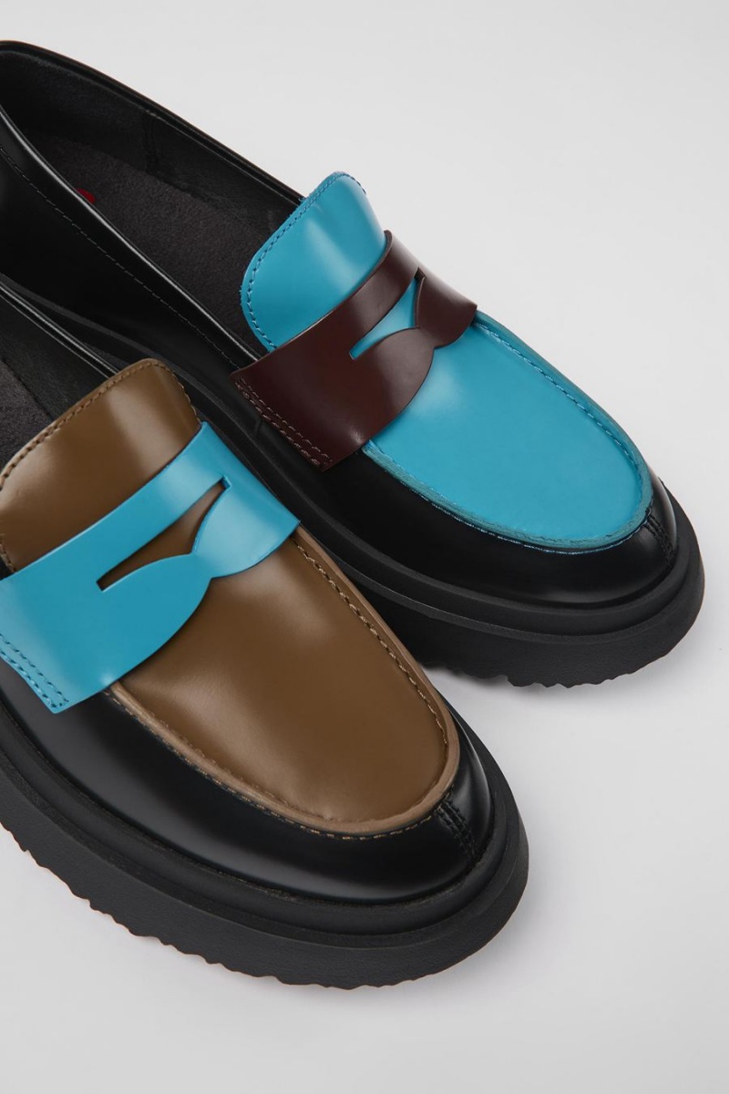 Mocasines Camper Twins Cuero Mujer Negras | SFVJN-3798