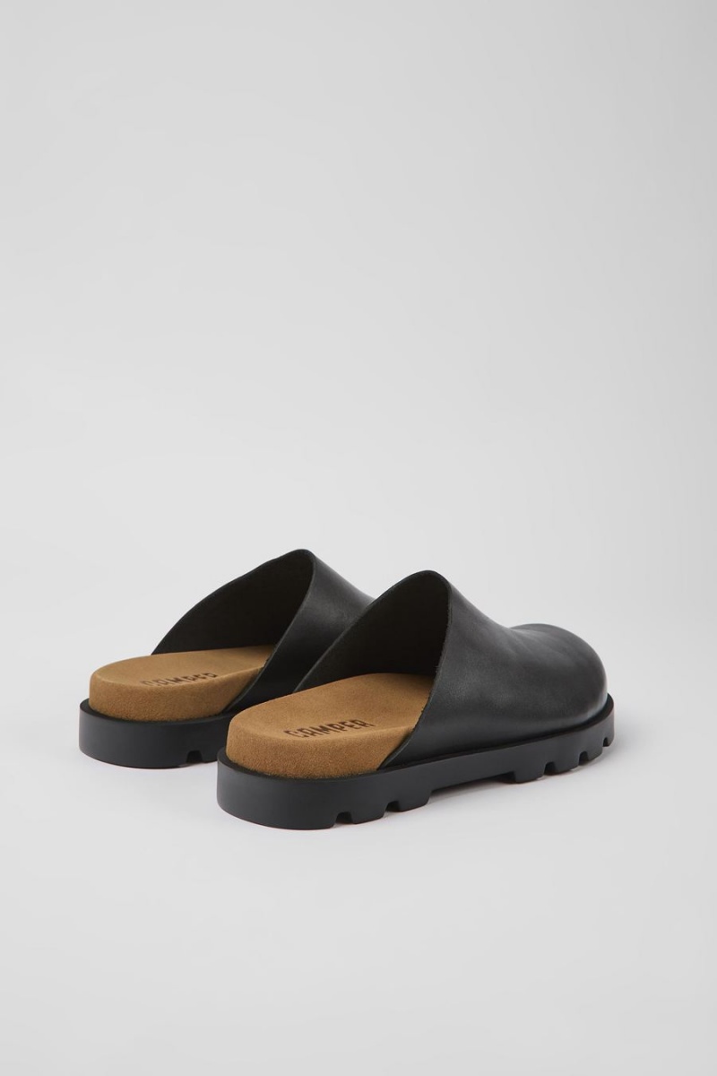 Pantuflas Camper Brutus Cuero Clogs Hombre Negras | KEUFW-6857