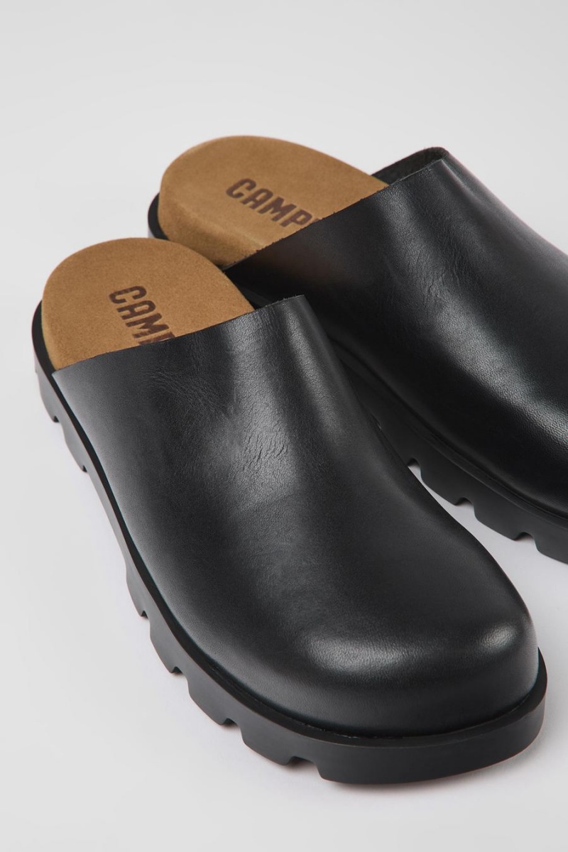 Pantuflas Camper Brutus Cuero Clogs Hombre Negras | KEUFW-6857