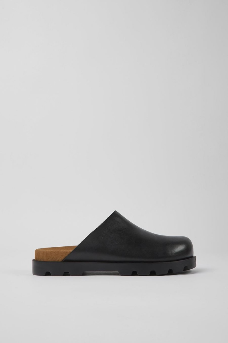 Pantuflas Camper Brutus Cuero Clogs Hombre Negras | KEUFW-6857