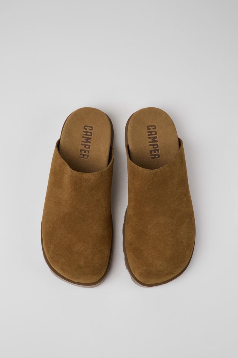 Pantuflas Camper Brutus Cuero Clogs Mujer Marrones | EVGCW-6824