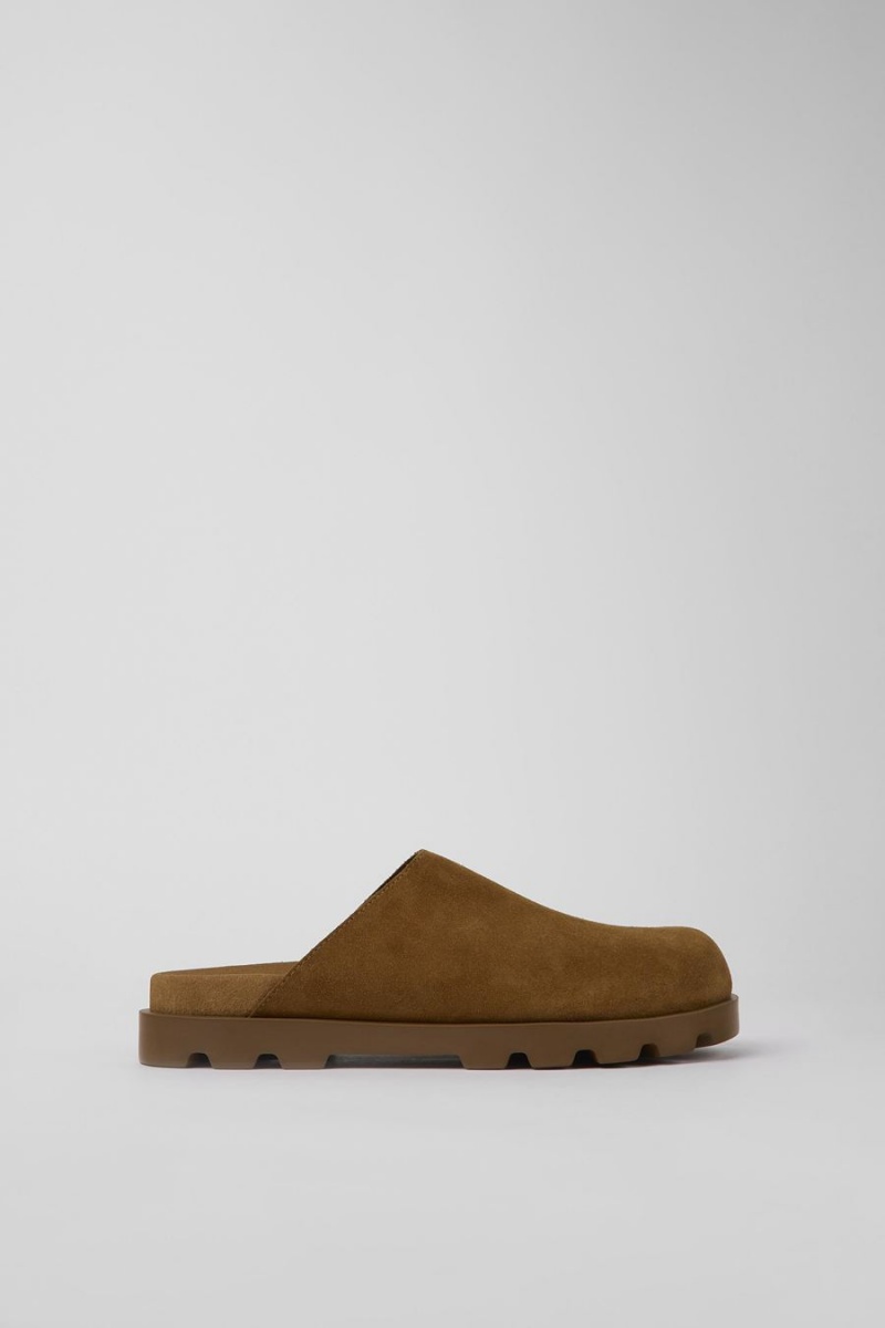 Pantuflas Camper Brutus Cuero Clogs Mujer Marrones | EVGCW-6824