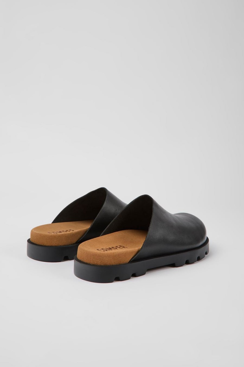 Pantuflas Camper Brutus Cuero Clogs Mujer Negras | TRMLB-9410