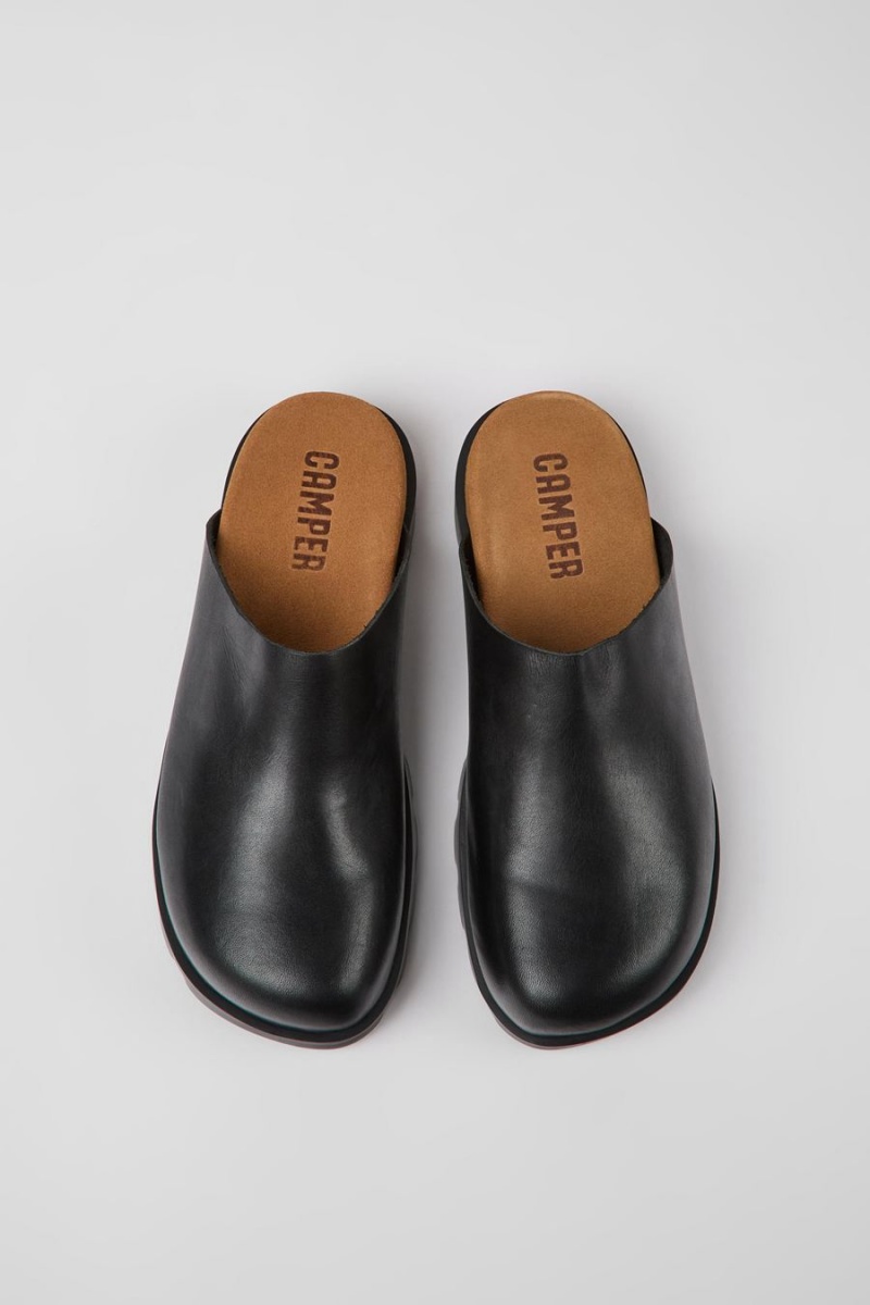 Pantuflas Camper Brutus Cuero Clogs Mujer Negras | TRMLB-9410