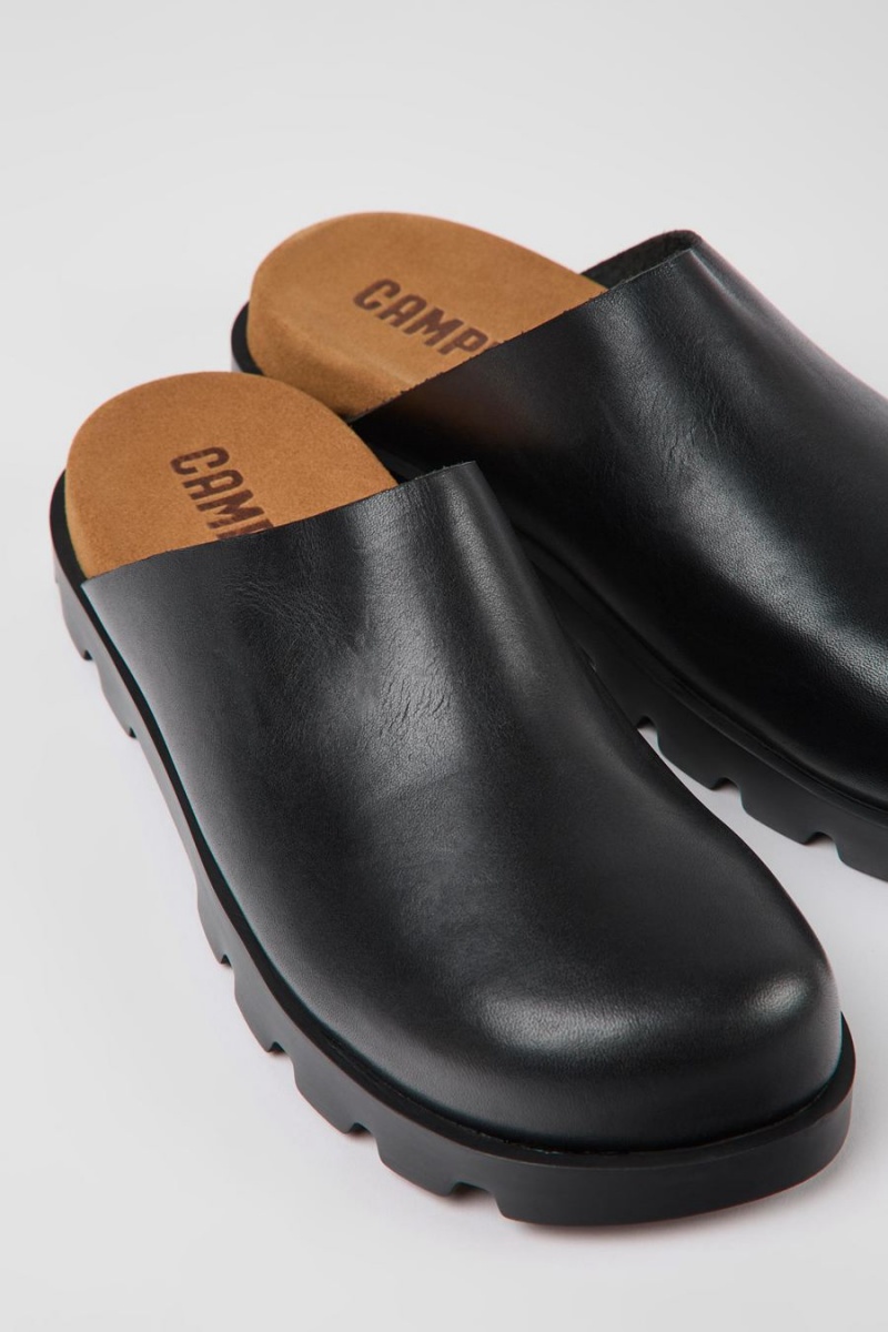 Pantuflas Camper Brutus Cuero Clogs Mujer Negras | TRMLB-9410