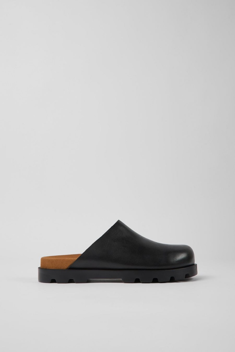 Pantuflas Camper Brutus Cuero Clogs Mujer Negras | TRMLB-9410