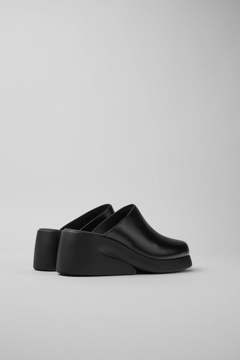 Pantuflas Camper Kaah Cuero Clogs Mujer Negras | ORZUK-6413