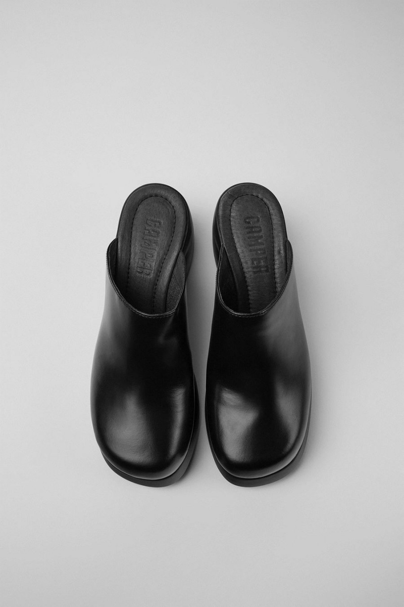 Pantuflas Camper Kaah Cuero Clogs Mujer Negras | ORZUK-6413