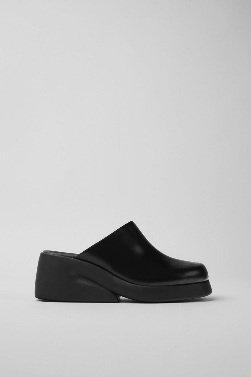 Pantuflas Camper Kaah Cuero Clogs Mujer Negras | ORZUK-6413
