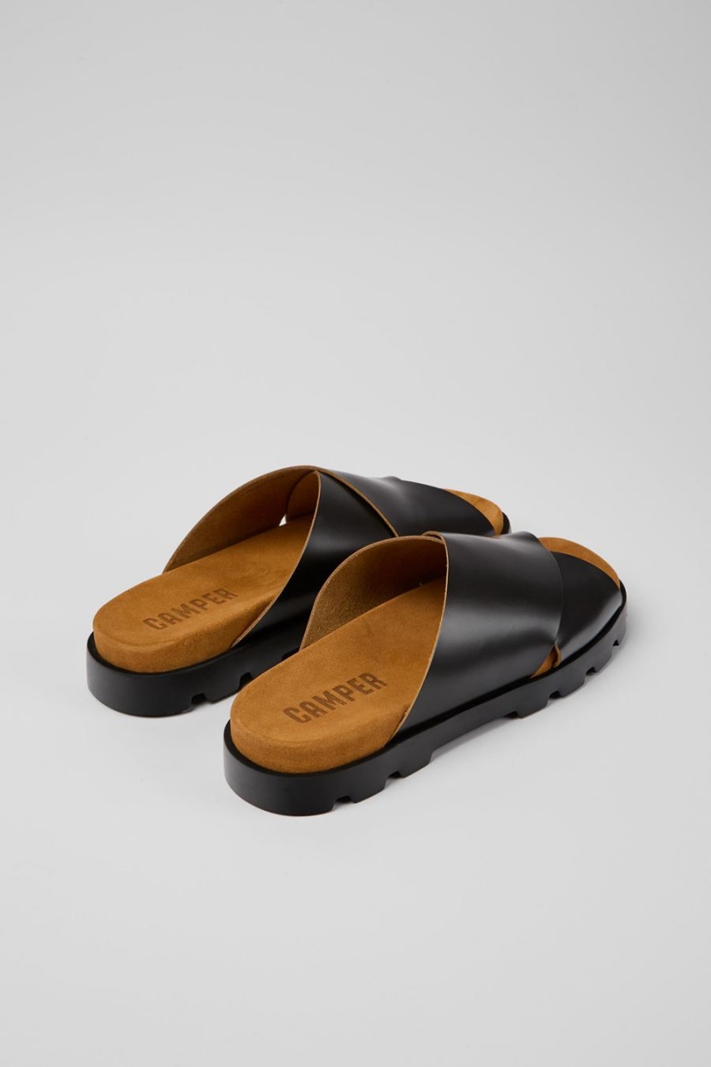 Sandalias Camper Brutus Cuero Hombre Negras | OBMWJ-9032