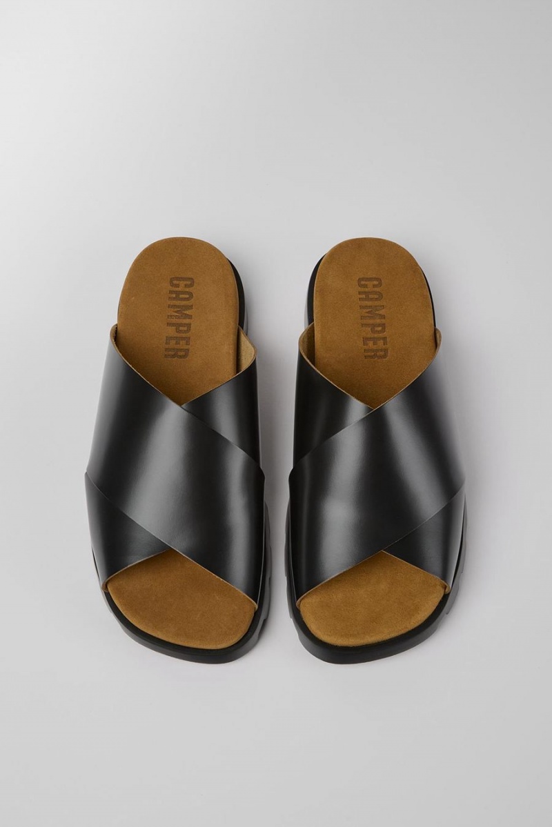 Sandalias Camper Brutus Cuero Hombre Negras | OBMWJ-9032