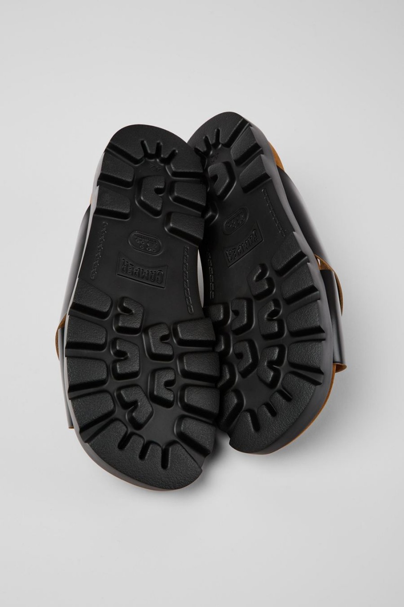 Sandalias Camper Brutus Cuero Hombre Negras | OBMWJ-9032