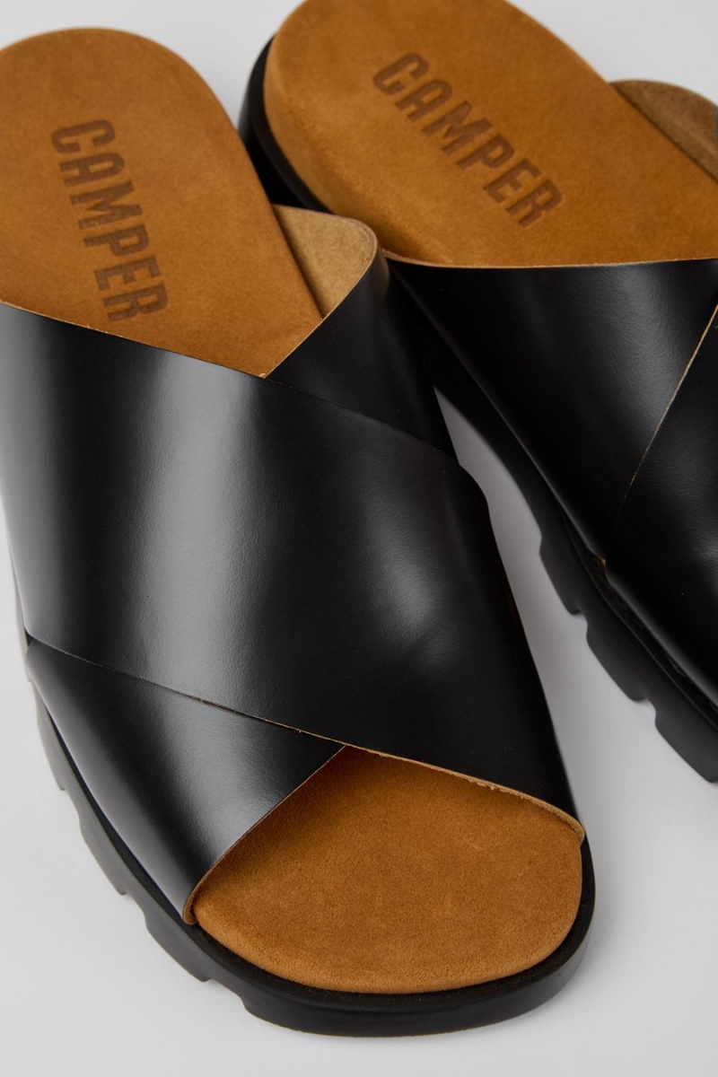 Sandalias Camper Brutus Cuero Hombre Negras | OBMWJ-9032
