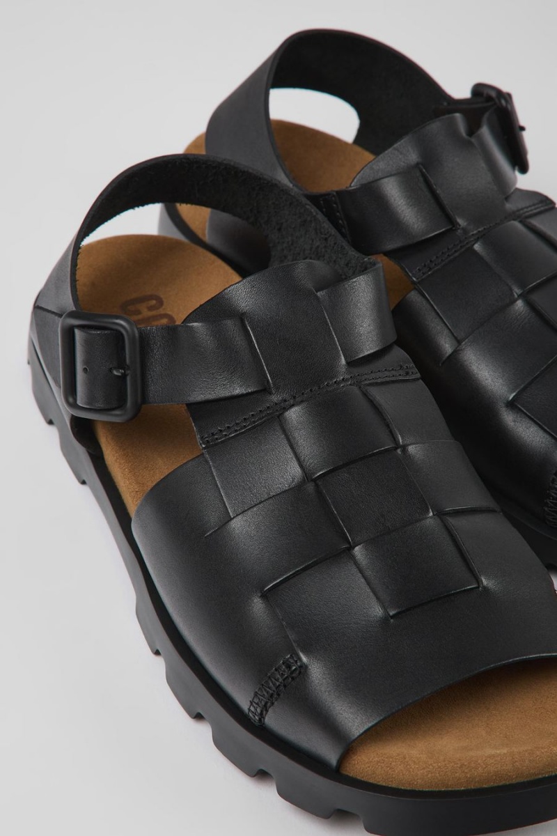 Sandalias Camper Brutus Cuero Hombre Negras | RCJGZ-4137