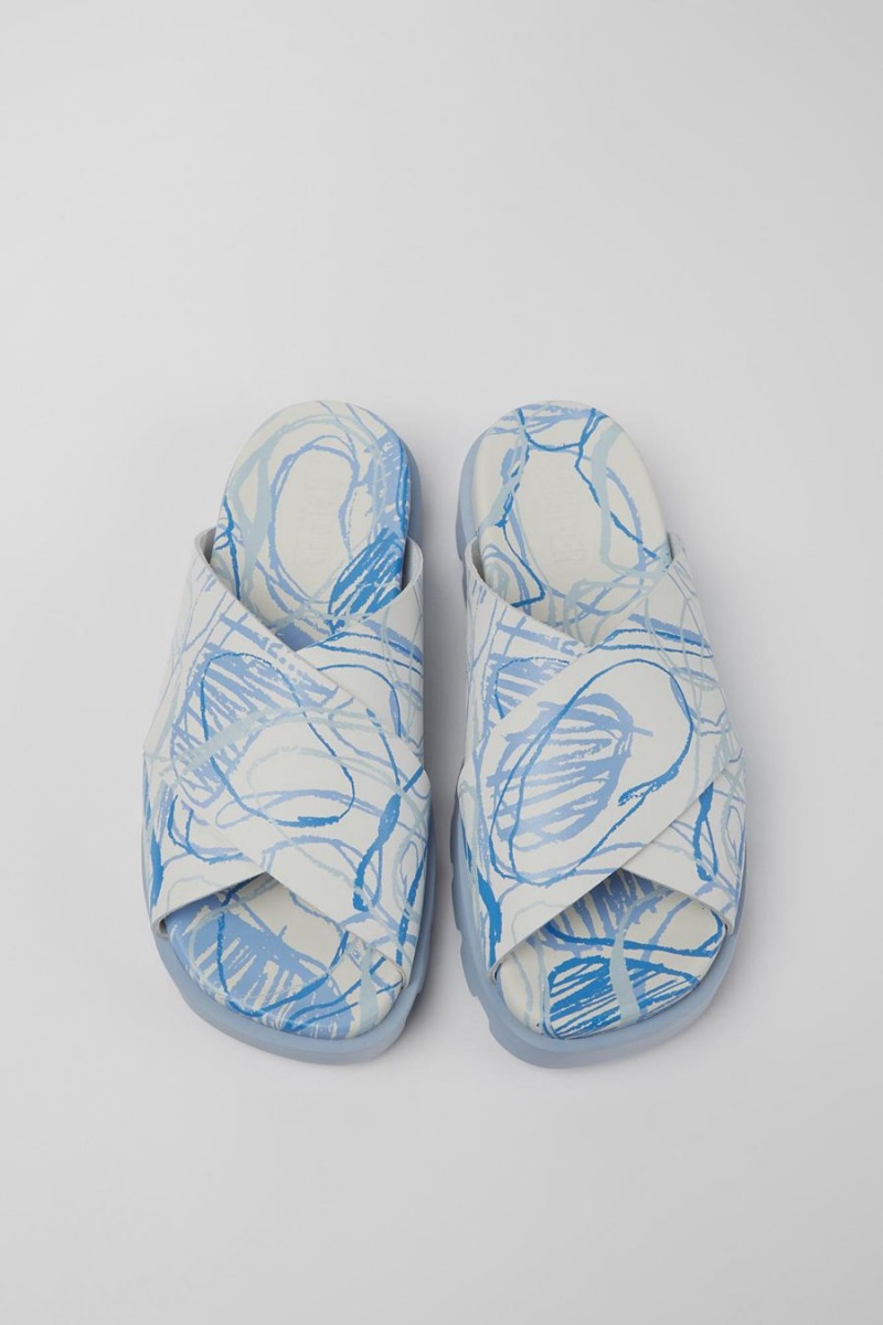 Sandalias Camper Brutus Printed Cuero Mujer Azules | NMVUC-0624