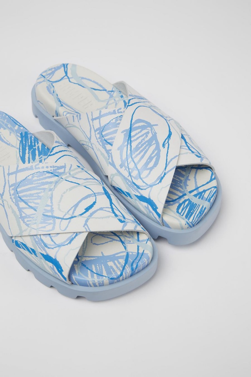Sandalias Camper Brutus Printed Cuero Mujer Azules | NMVUC-0624