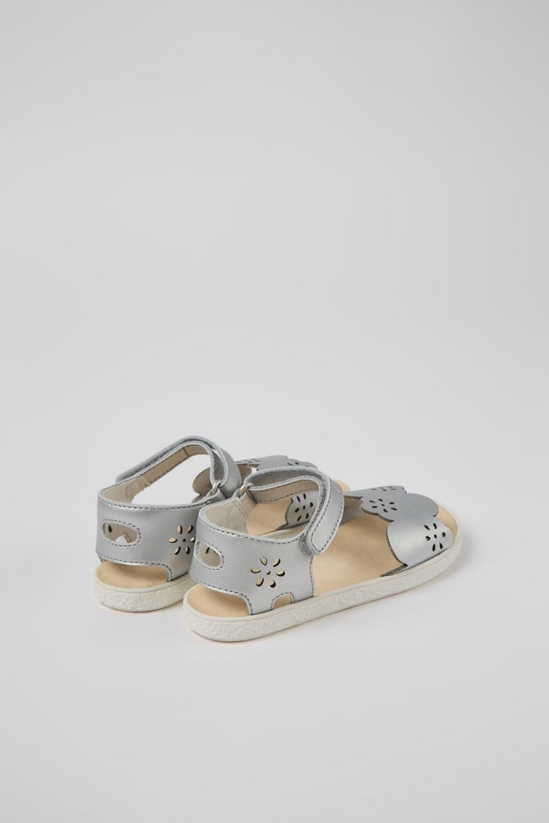 Sandalias Camper Miko Cuero Niña Plateadas | XRUGD-6714