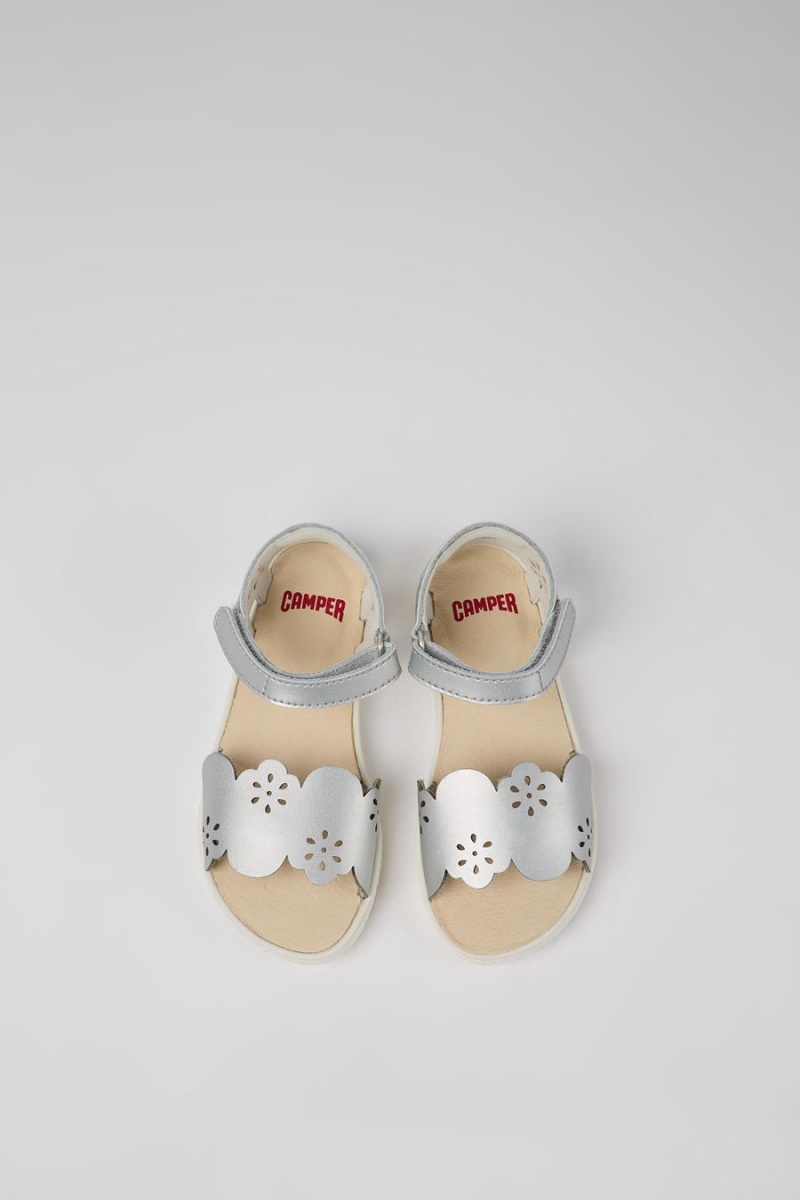 Sandalias Camper Miko Cuero Niña Plateadas | XRUGD-6714