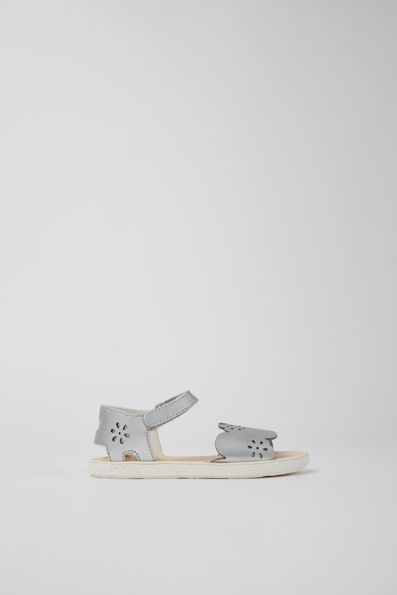 Sandalias Camper Miko Cuero Niña Plateadas | XRUGD-6714