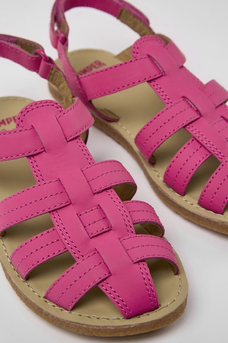 Sandalias Camper Miko Cuero Niña Rosas | WRLMD-6439