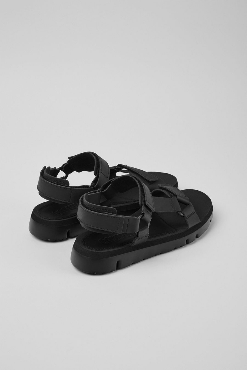 Sandalias Camper Oruga Cuero Hombre Negras | QIDOH-1327