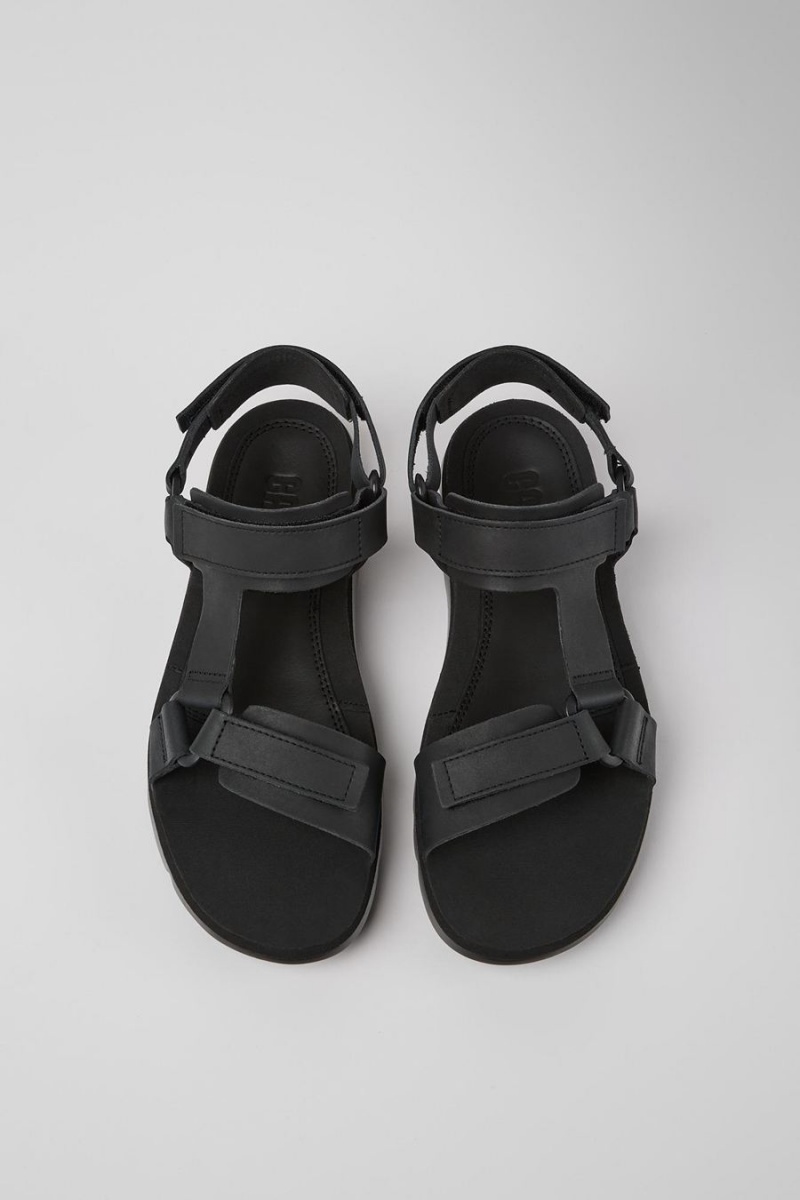 Sandalias Camper Oruga Cuero Hombre Negras | QIDOH-1327