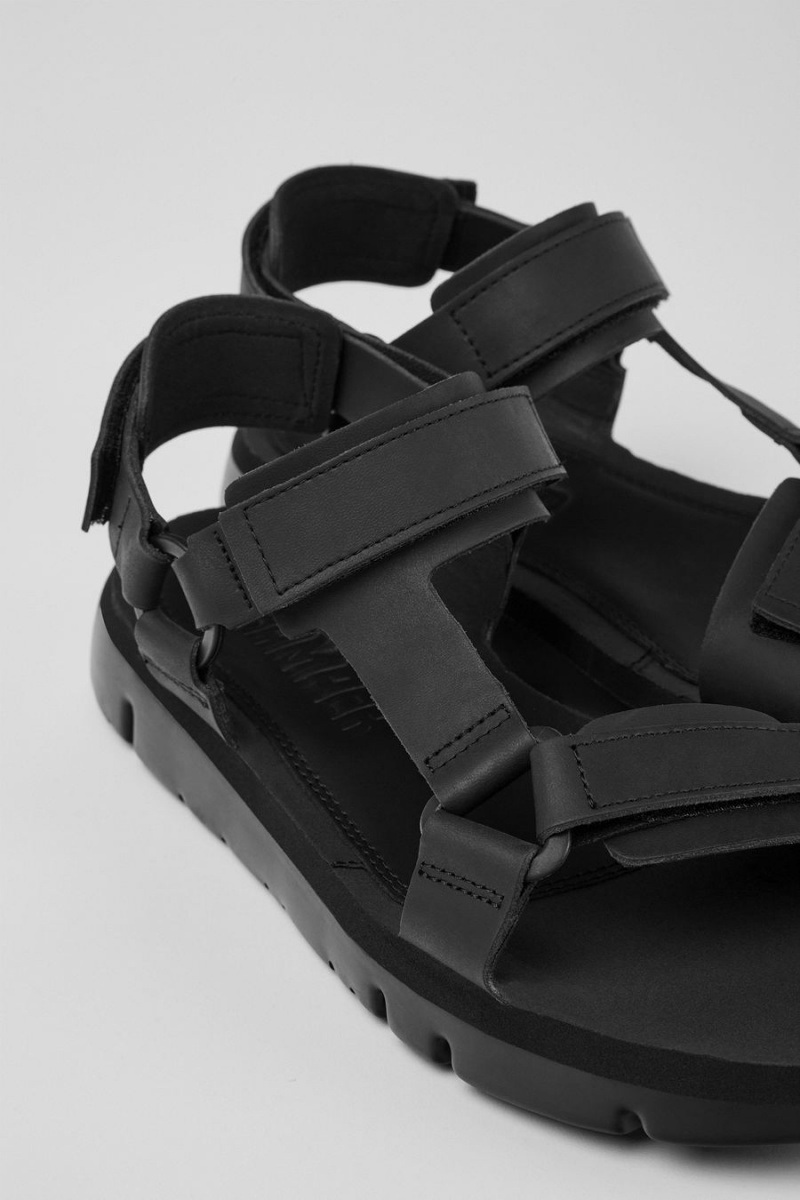 Sandalias Camper Oruga Cuero Hombre Negras | QIDOH-1327