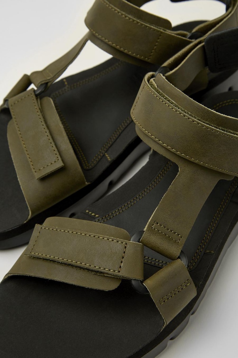 Sandalias Camper Oruga Cuero Hombre Verde | FSECH-7269