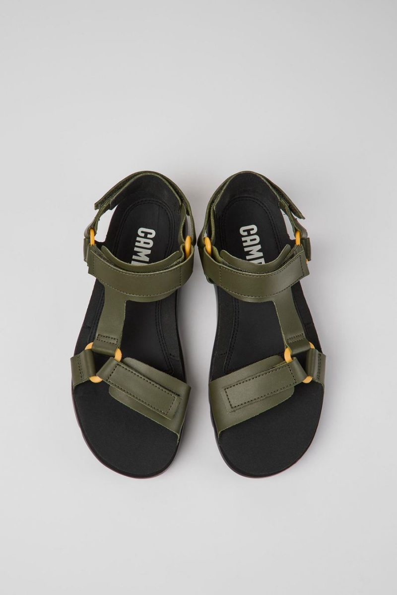 Sandalias Camper Oruga Cuero Hombre Verde | ORTUQ-1396