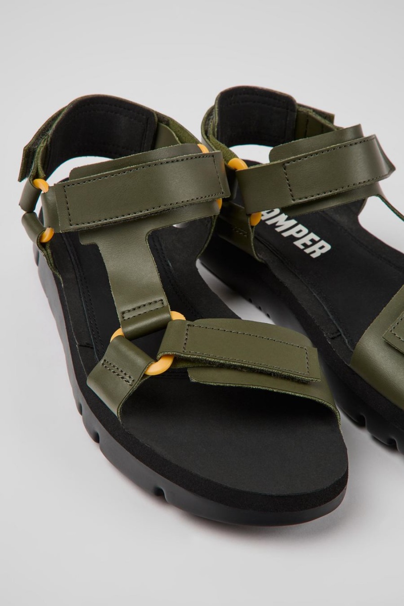 Sandalias Camper Oruga Cuero Hombre Verde | ORTUQ-1396