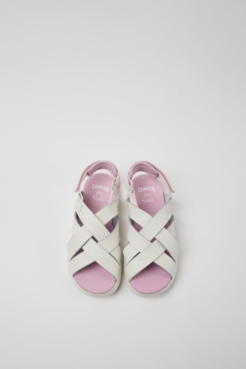 Sandalias Camper Oruga Cuero Niña Blancas | PZWBC-0698