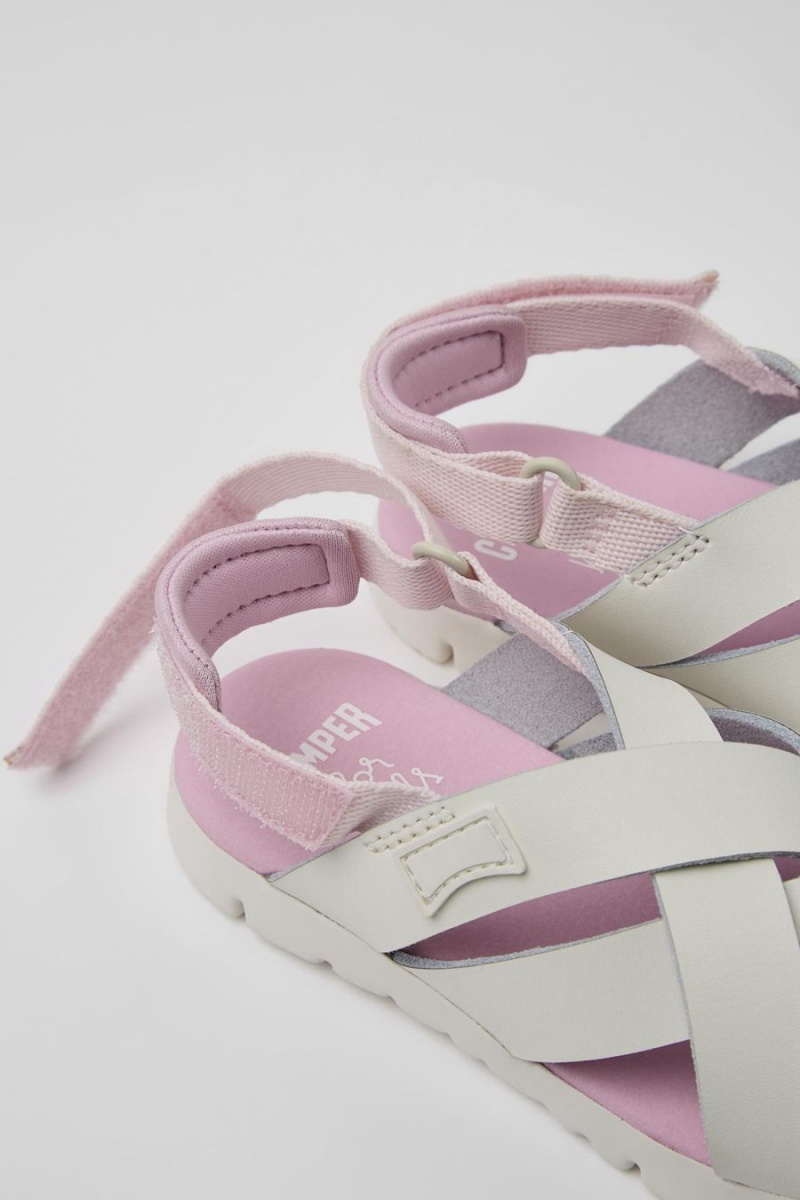 Sandalias Camper Oruga Cuero Niña Blancas | PZWBC-0698