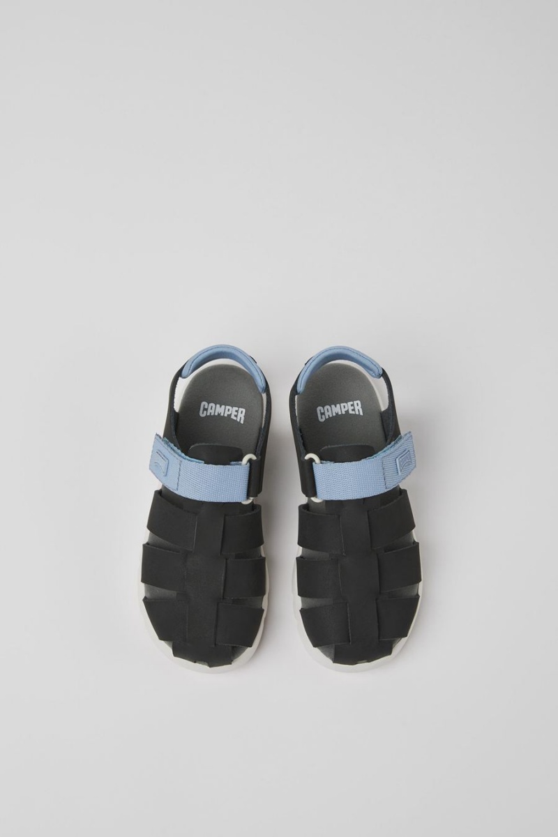Sandalias Camper Oruga Cuero Niña Negras | HNBWM-5470