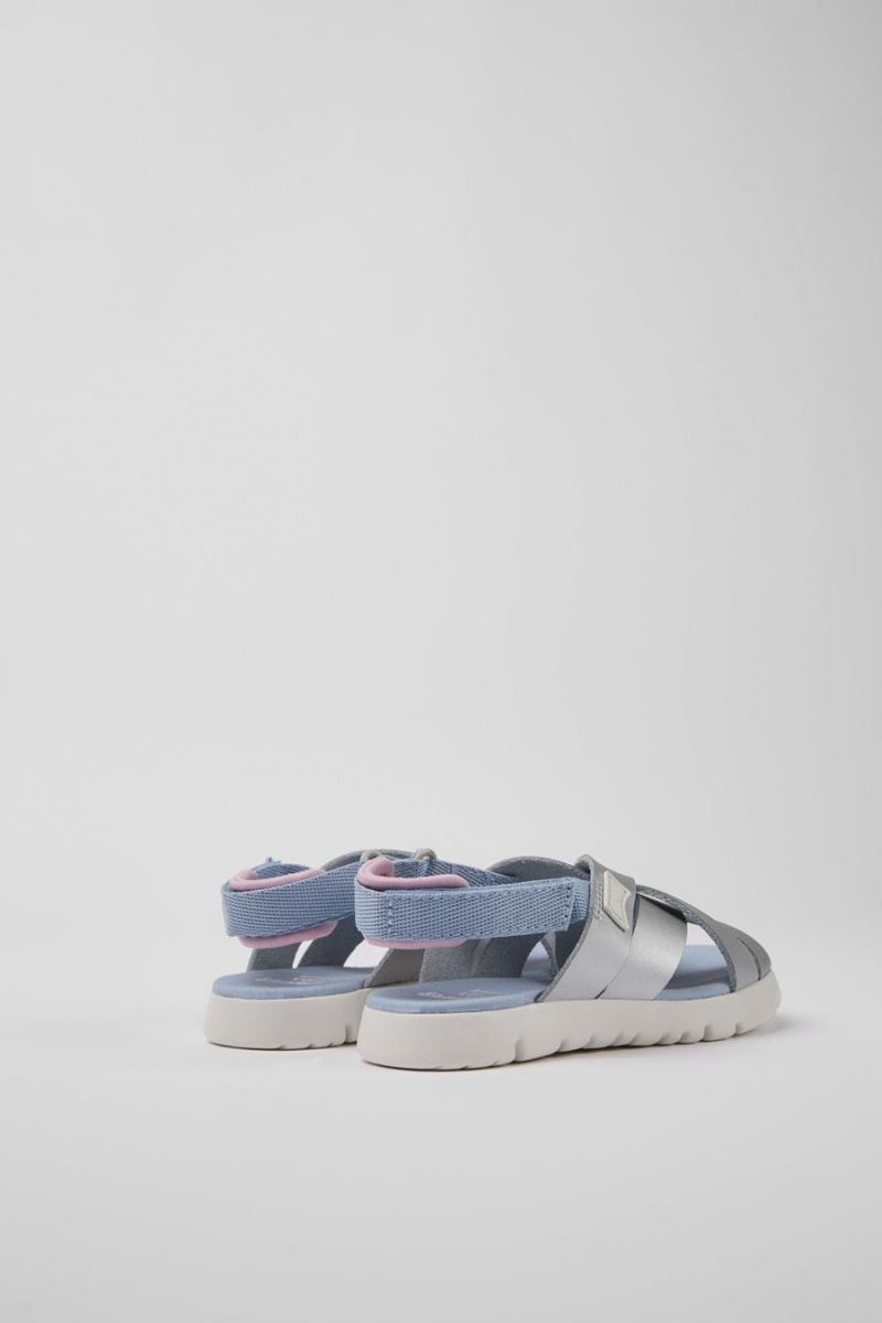 Sandalias Camper Oruga Cuero Niña Plateadas | XGFUN-3859