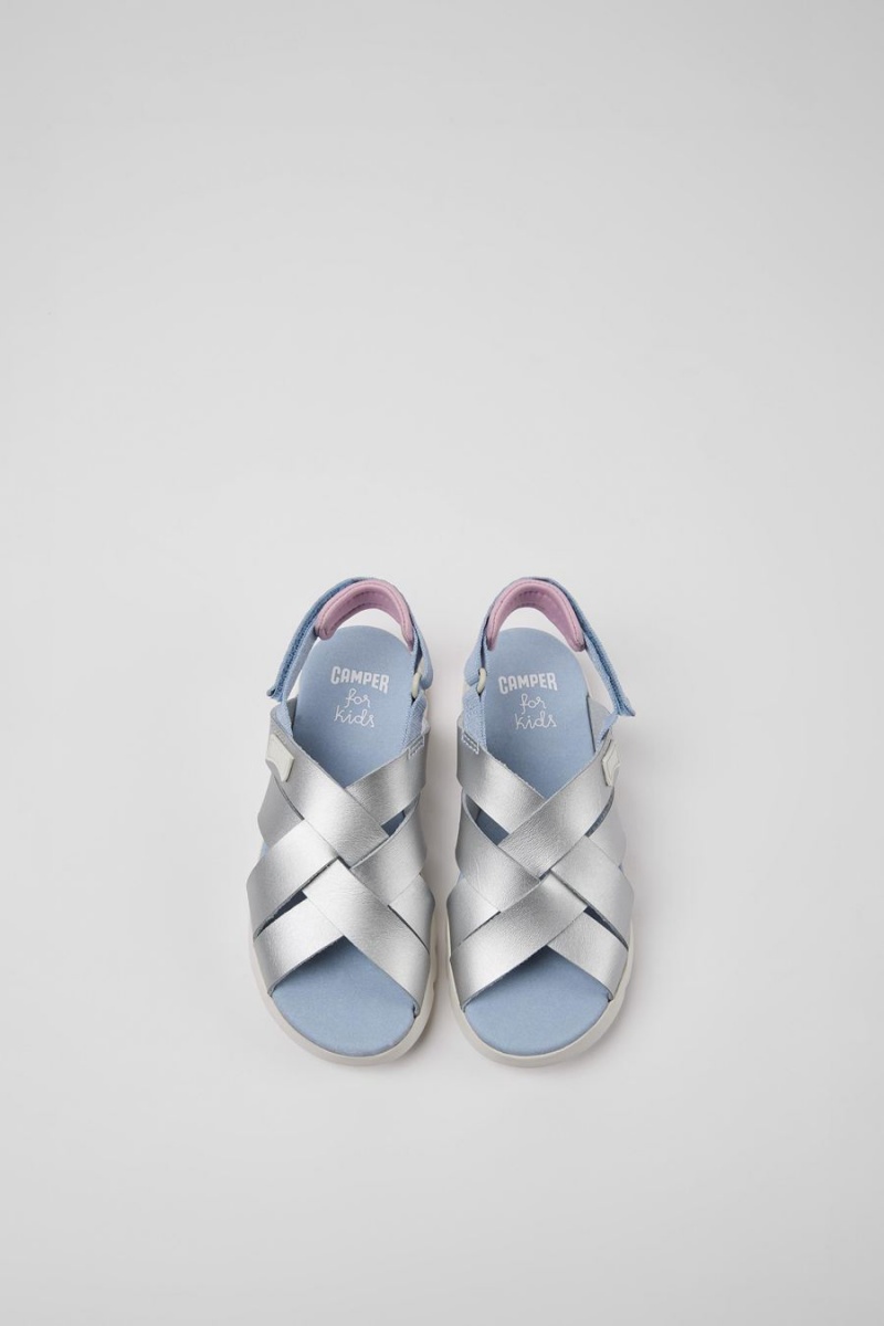 Sandalias Camper Oruga Cuero Niña Plateadas | XGFUN-3859