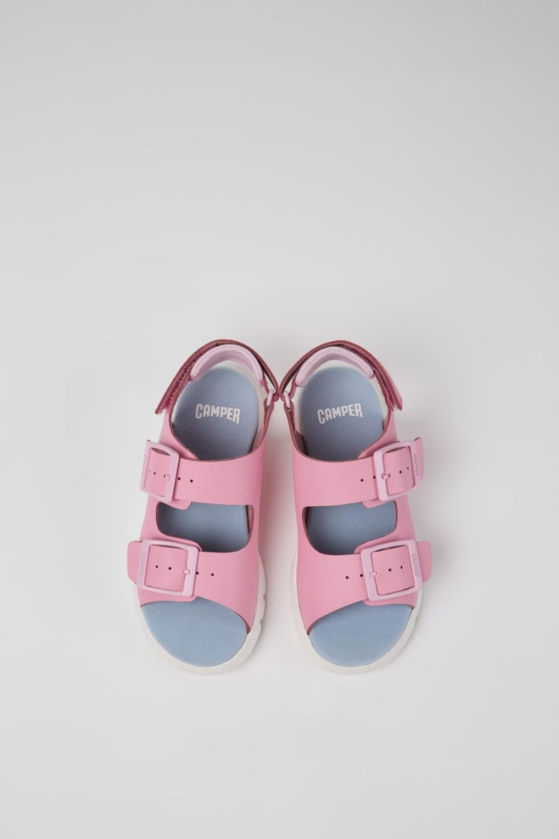 Sandalias Camper Oruga Cuero Niña Rosas | MZQSD-1237