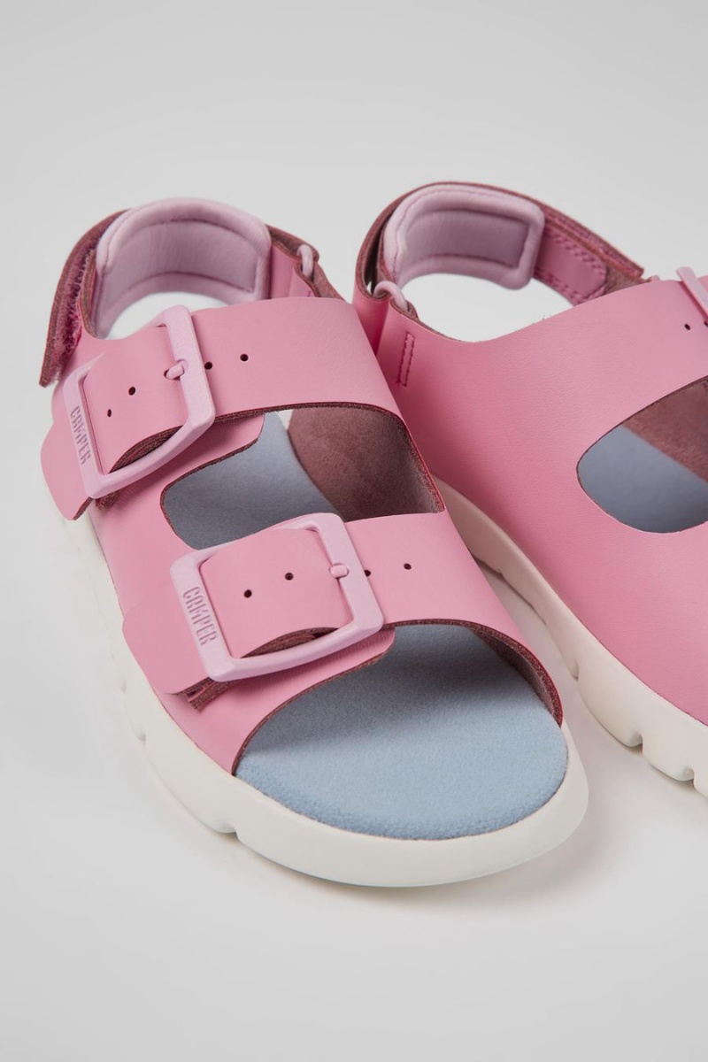 Sandalias Camper Oruga Cuero Niña Rosas | MZQSD-1237