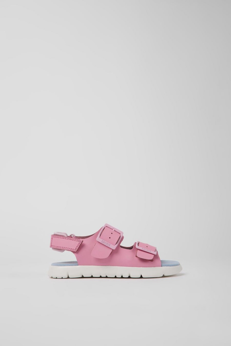 Sandalias Camper Oruga Cuero Niña Rosas | MZQSD-1237