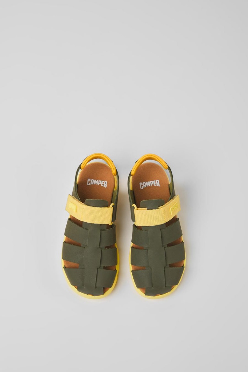 Sandalias Camper Oruga Cuero Niña Verde | ESNMF-9456