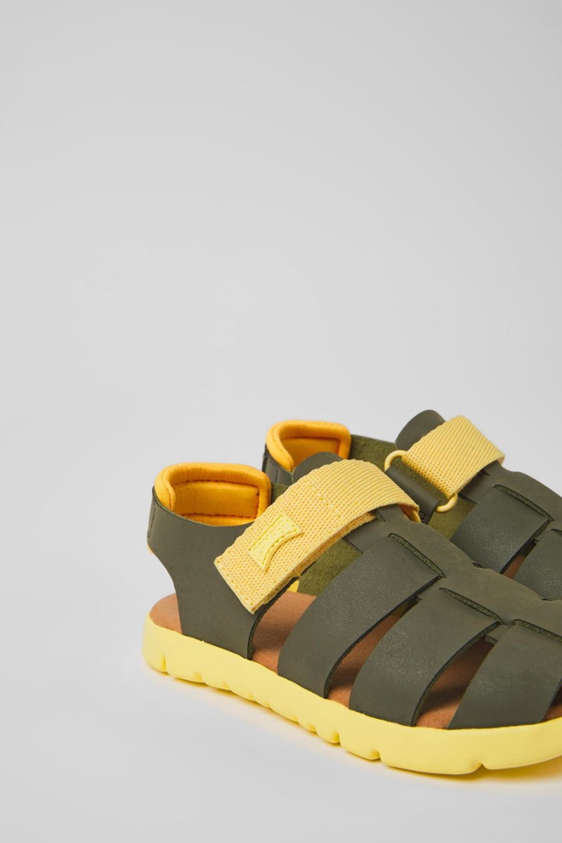 Sandalias Camper Oruga Cuero Niña Verde | ESNMF-9456