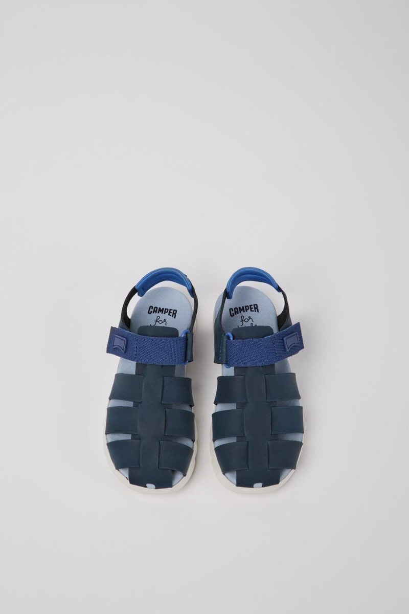Sandalias Camper Oruga Cuero Niño Azules | IGMPJ-4672