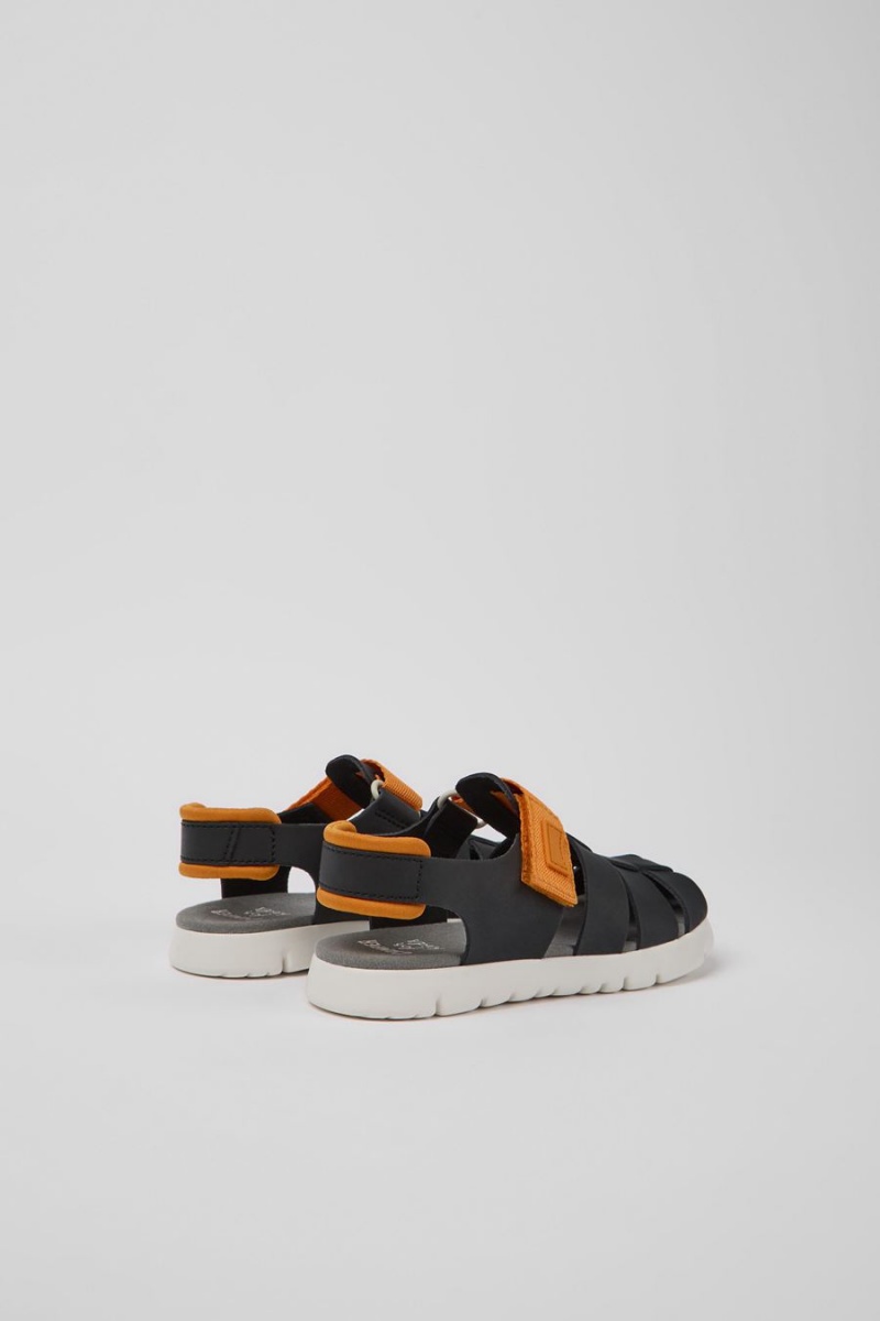 Sandalias Camper Oruga Cuero Niño Negras | AUBYK-6914